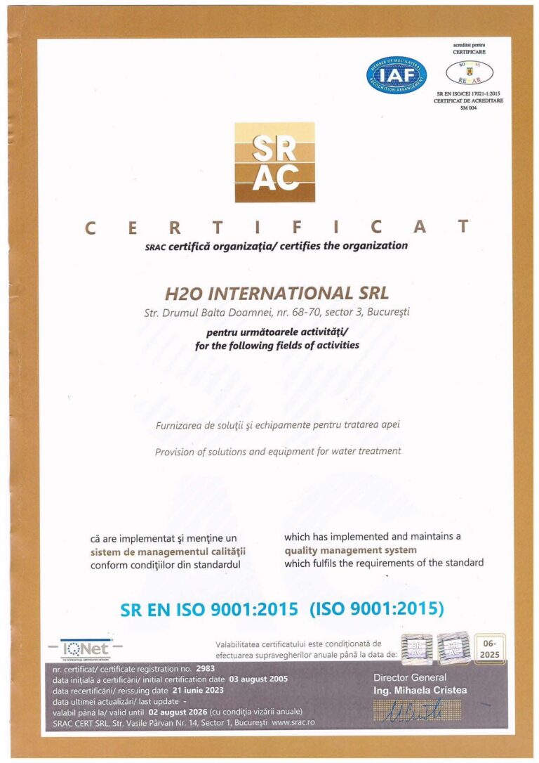 h2o international iso9001